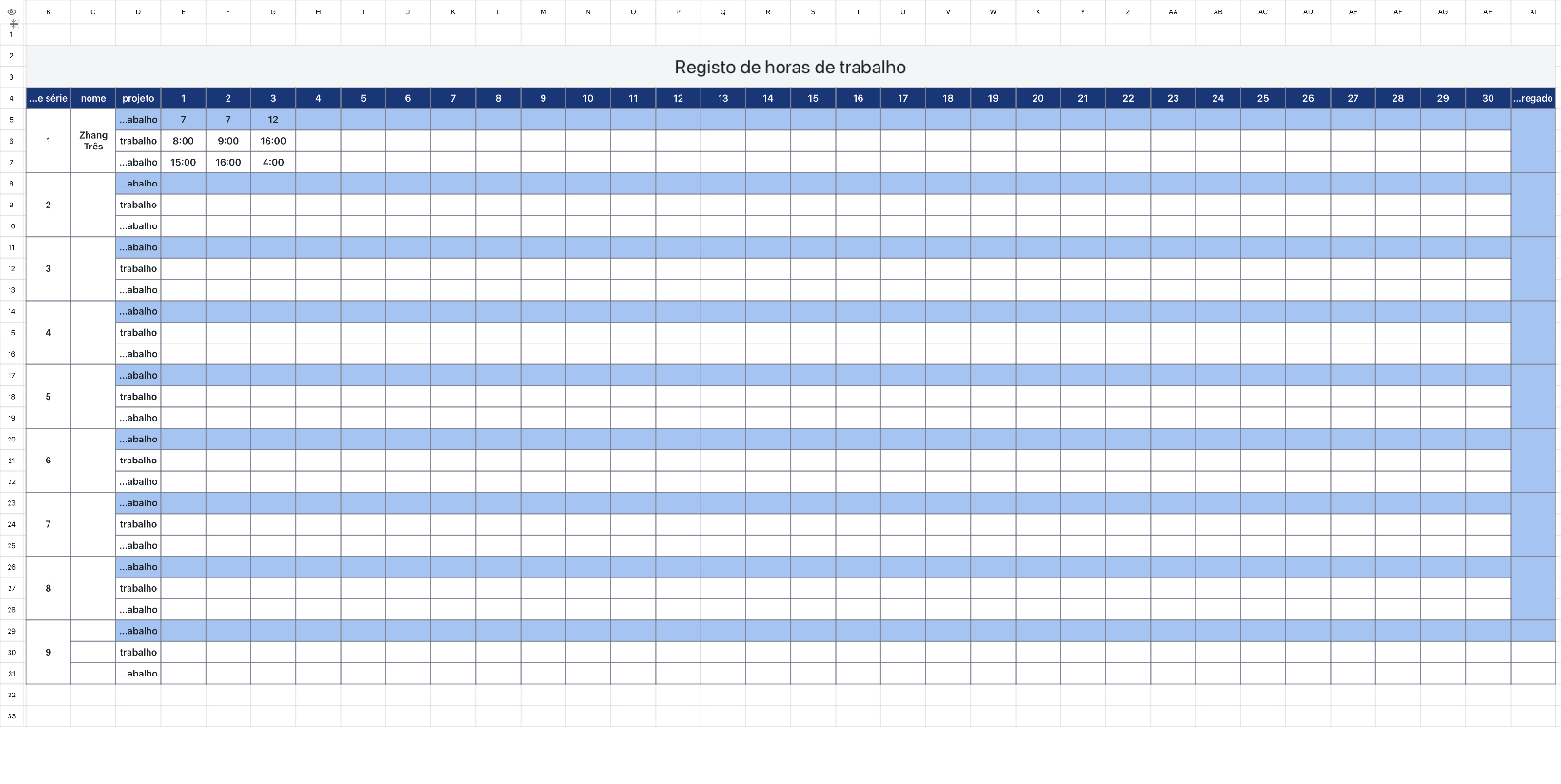 Registo de horas de trabalho